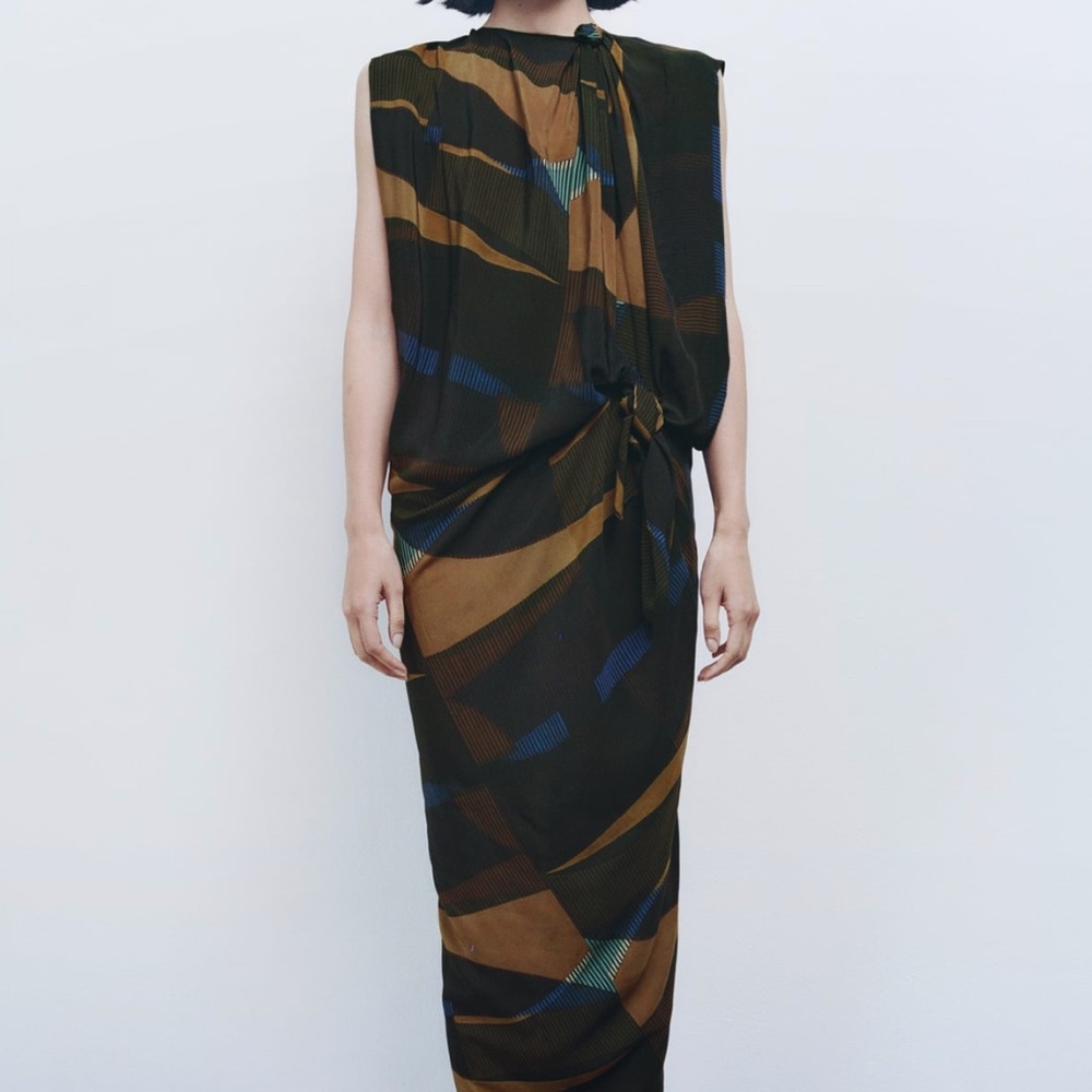 Zara limited edition printed draped midi dress